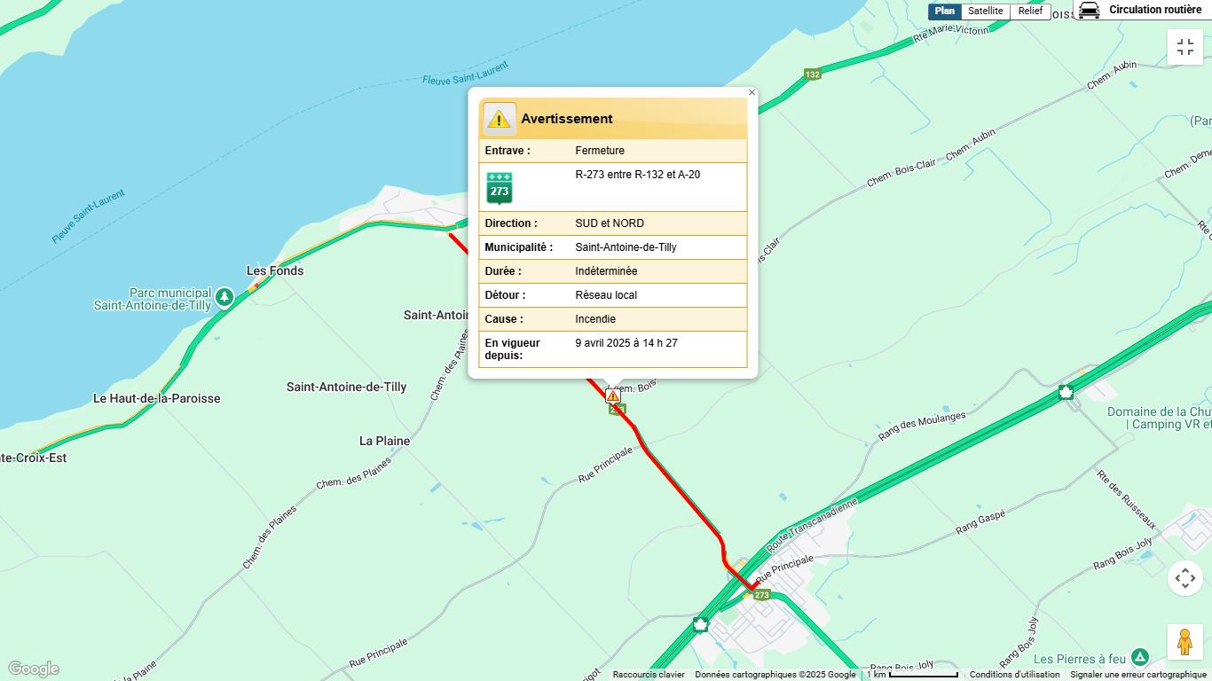 Fermeture de la route 273